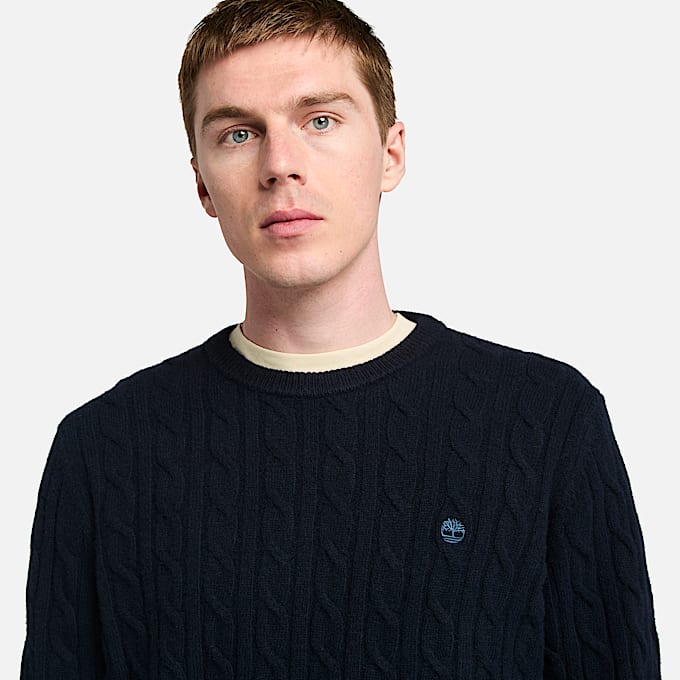 Phillips Brook Crewneck Cableknit Jumper for Men in Dark Blue TBL Blue ALT2
