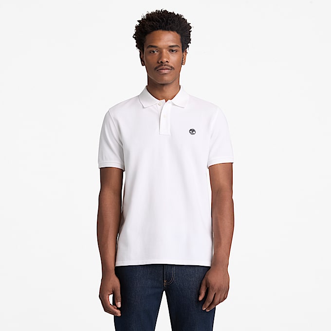 Millers River Short-Sleeve Pique Polo Shirt for Men in White