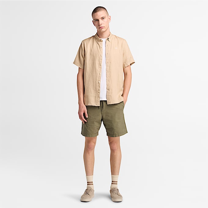 Mill Brook Linnen Overhemd met korte mouwen voor heren in beige