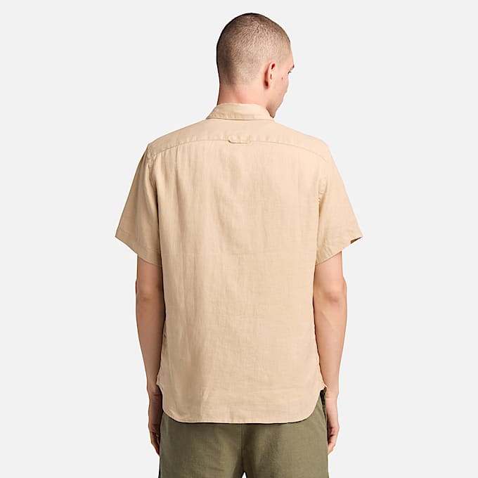 Mill Brook Linnen Overhemd met korte mouwen voor heren in beige