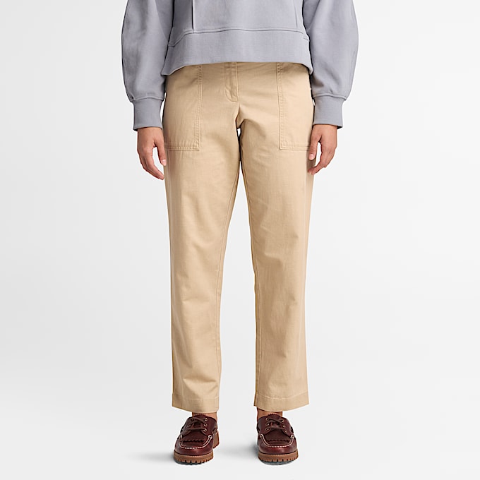 Linen Utility Fatigue Trouser for Women in Beige - 1