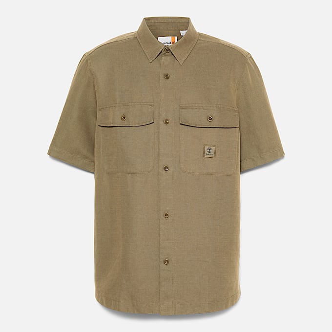 Overshirt Utility in Cotone e Lino da Uomo in verde