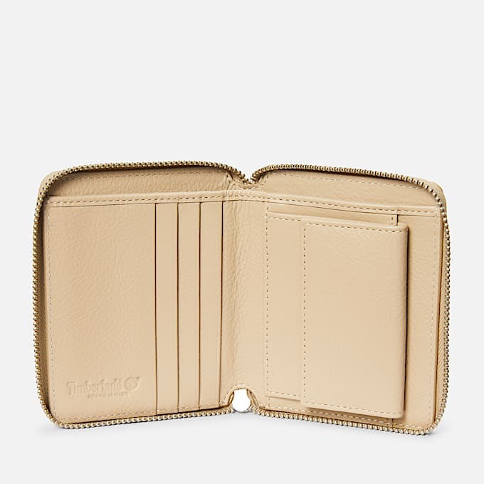 Leather Square Zip Wallet for Women in Beige