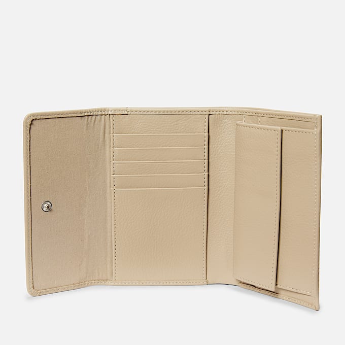 Portefeuille en cuir à rabat avec bouton-pression en beige