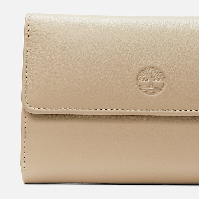 Portefeuille en cuir à rabat avec bouton-pression en beige