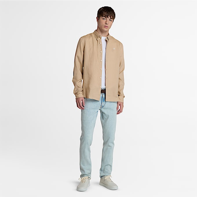 Camisa de lino Mill Brook para hombre en beis