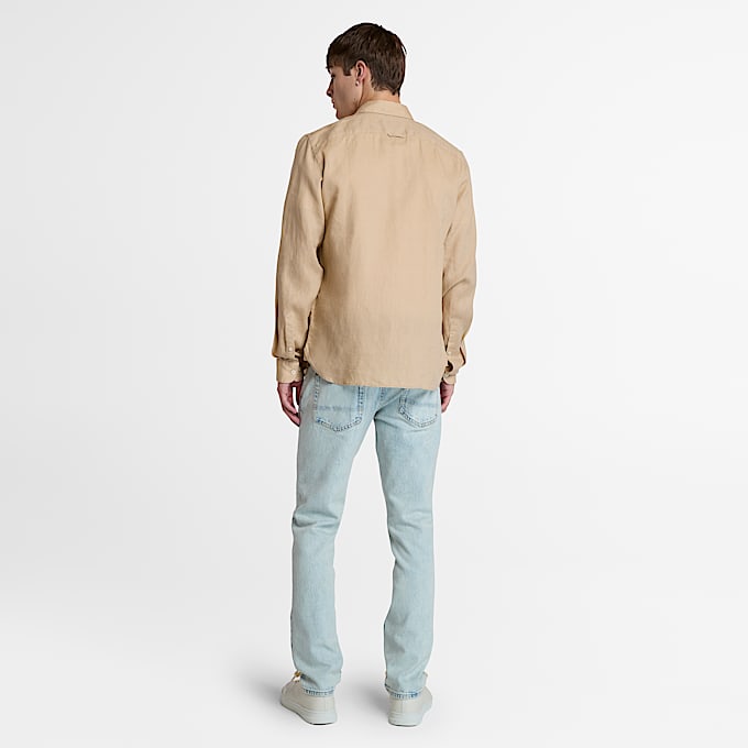 Camisa de lino Mill Brook para hombre en beis