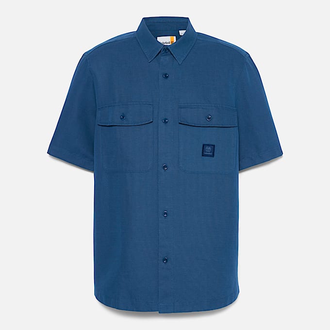 Overshirt Utility in Cotone e Lino da Uomo in blu scuro