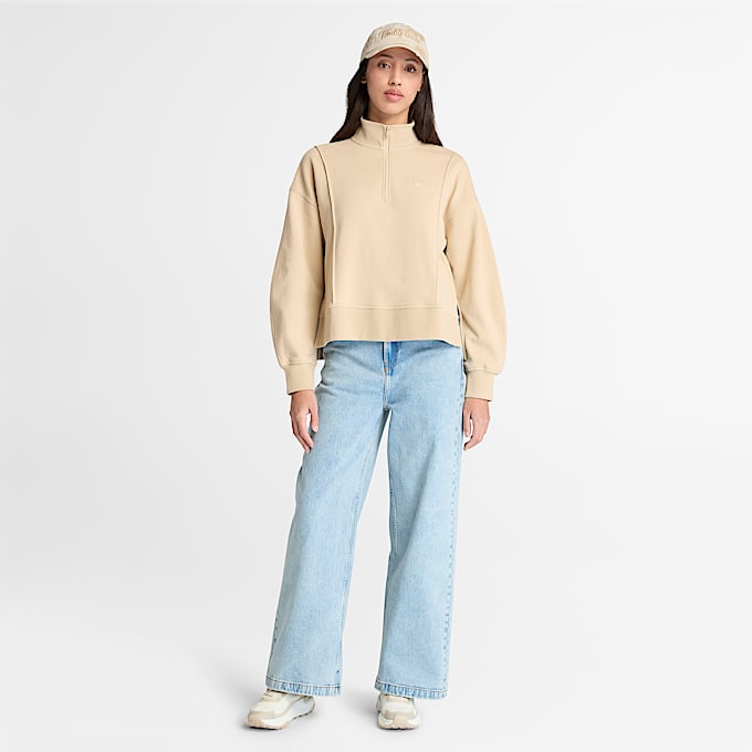 Lush Quarter Zip Sweatshirt for Women in Beige