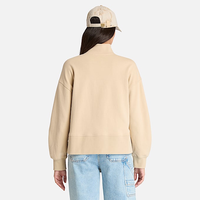 Lush Quarter Zip Sweatshirt for Women in Beige