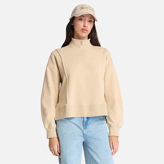 Lush Quarter Zip Sweatshirt for Women in Beige - 1