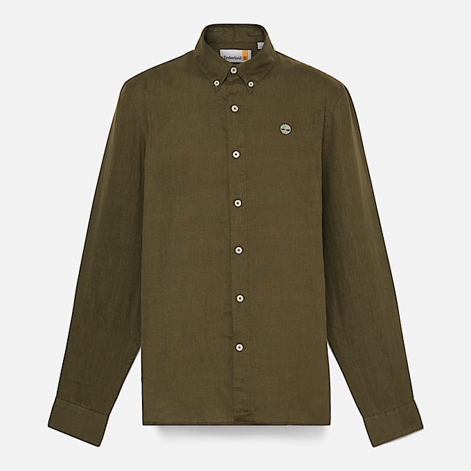 Camicia in Lino Mill Brook da Uomo in verde scuro