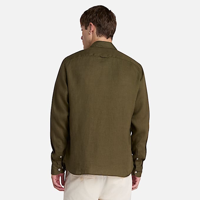 Camicia in Lino Mill Brook da Uomo in verde scuro