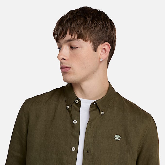Camicia in Lino Mill Brook da Uomo in verde scuro