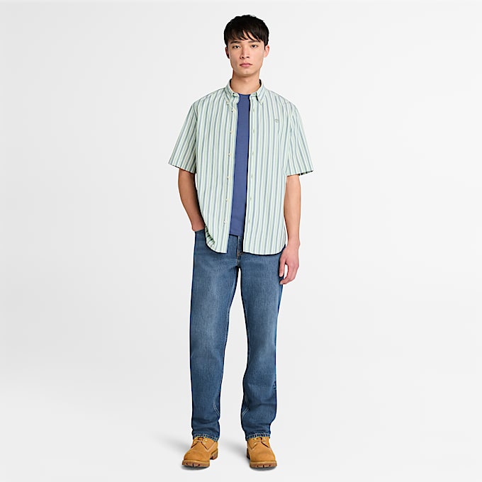 Striped Short Sleeve Shirt for Men in Green