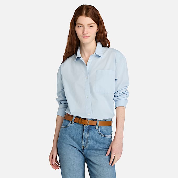 Poplin Long-Sleeve Shirt for Women in Light Blue - 1