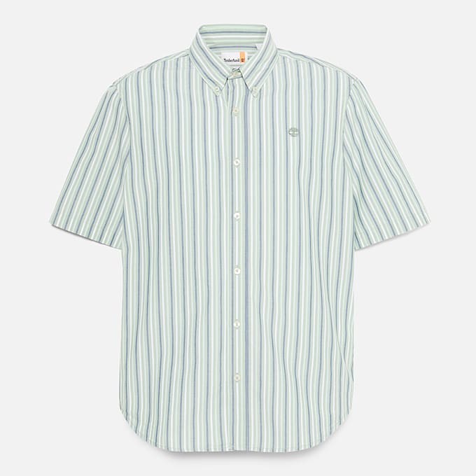 Striped Short Sleeve Shirt for Men in Green