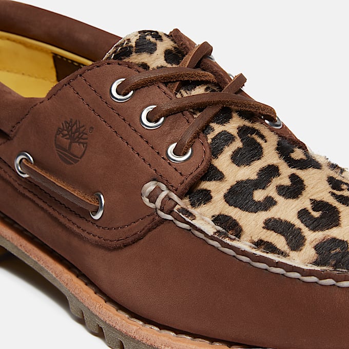 Leopard 3-Eye Lug Boat Shoe for Women in Brown