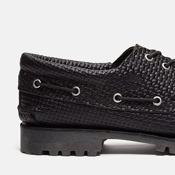 Timberland Authentic 3Eye Lug Handsewn Boat Shoe for Men in Black TBL Black ALT7
