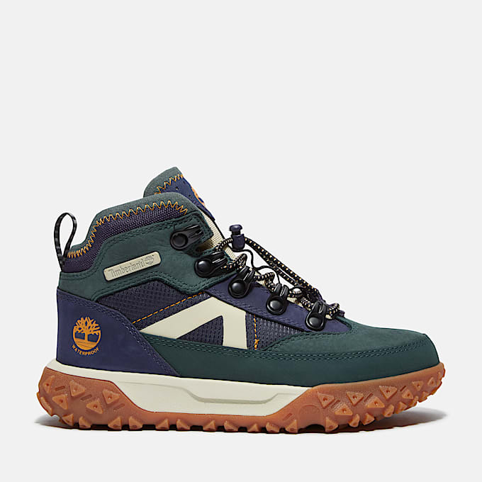 GreenStride Motion 6 Mid Bungee Waterproof Trainer for Youth in Dark Green TBL Green HERO