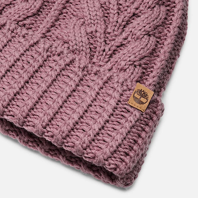 Cable Beanie with Pom in Pink