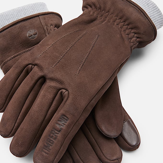 Leather Glove with Rib Knit i brun TBL Brun ALT1