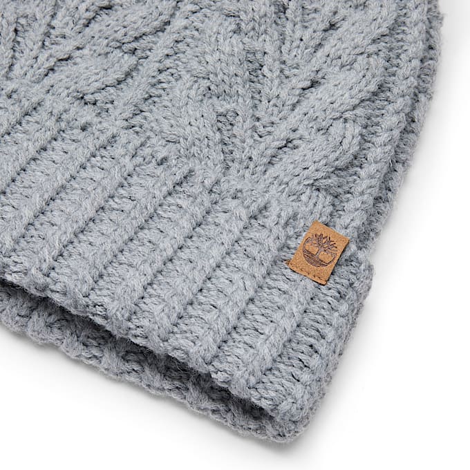Cable Beanie with Pom in Dark Grey