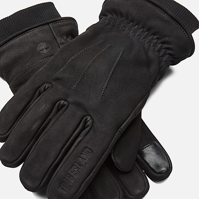 Leather Glove with Rib Knit i svart TBL Svart ALT1