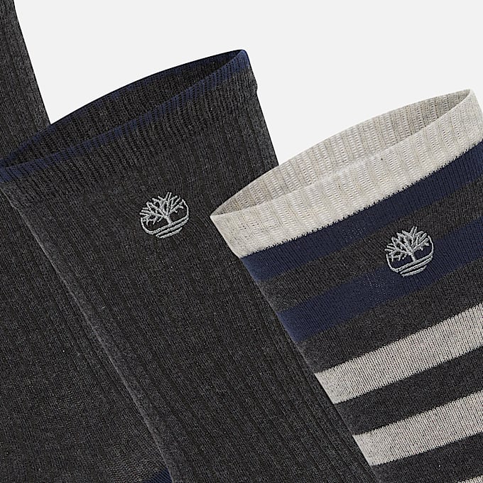 Timberland® 3-Pack Craftsbury Striped Crew Sock for Men in Dark Grey