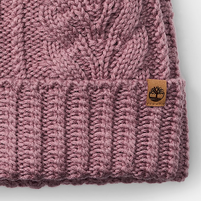 Cable Beanie with Pom in Pink