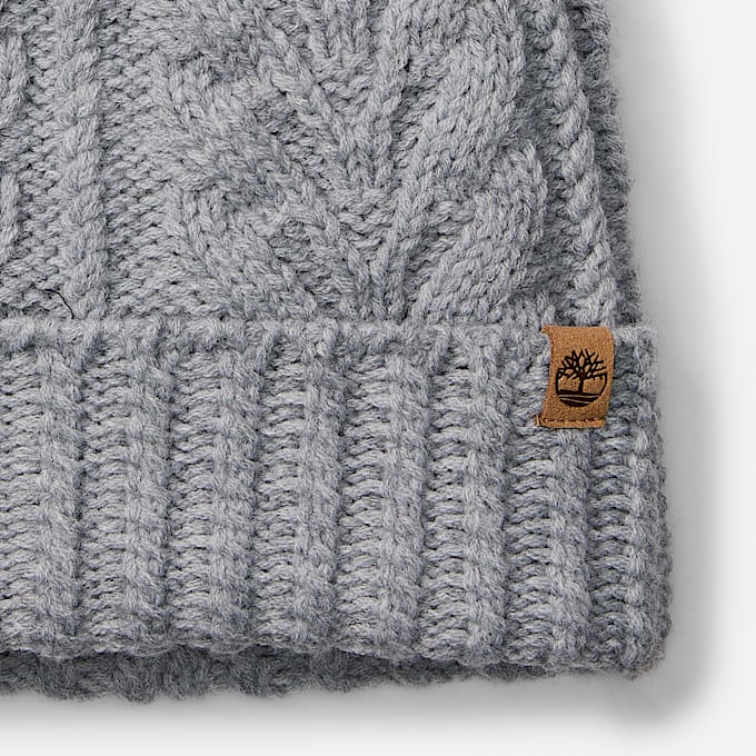 Cable Beanie with Pom in Dark Grey