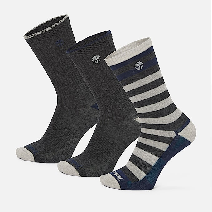 Timberland® 3-Pack Craftsbury Striped Crew Sock for Men in Dark Grey - 1