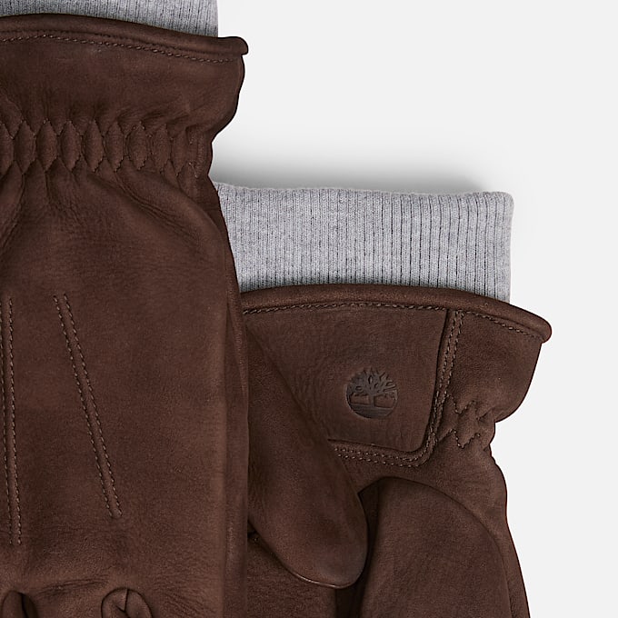 Leather Glove with Rib Knit i brun TBL Brun ALT2