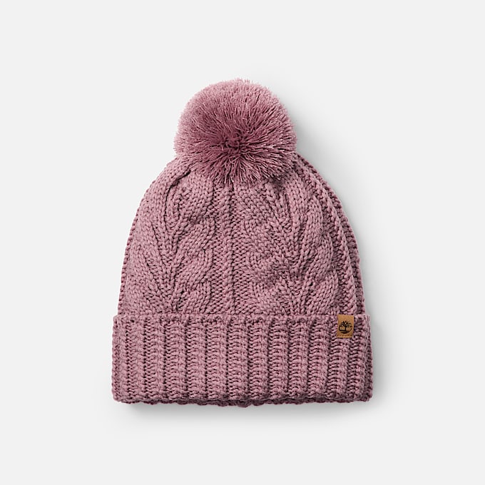 Cable Beanie with Pom in Pink - 1
