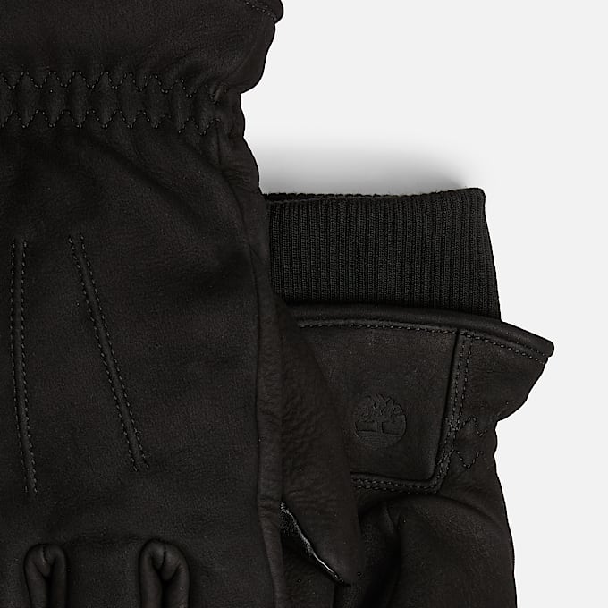Leather Glove with Rib Knit i svart TBL Svart ALT2