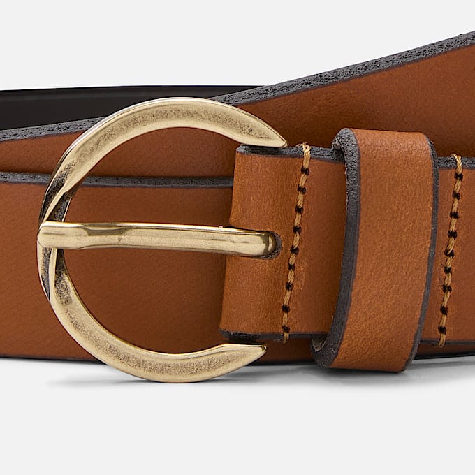 30mm Natural Leather Belt with Twisted Buckle for Women in Brown