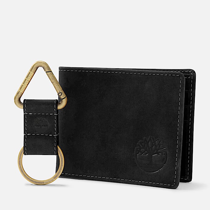 Billfold Wallet & Key Fob Gift Set for Men in Black - 1
