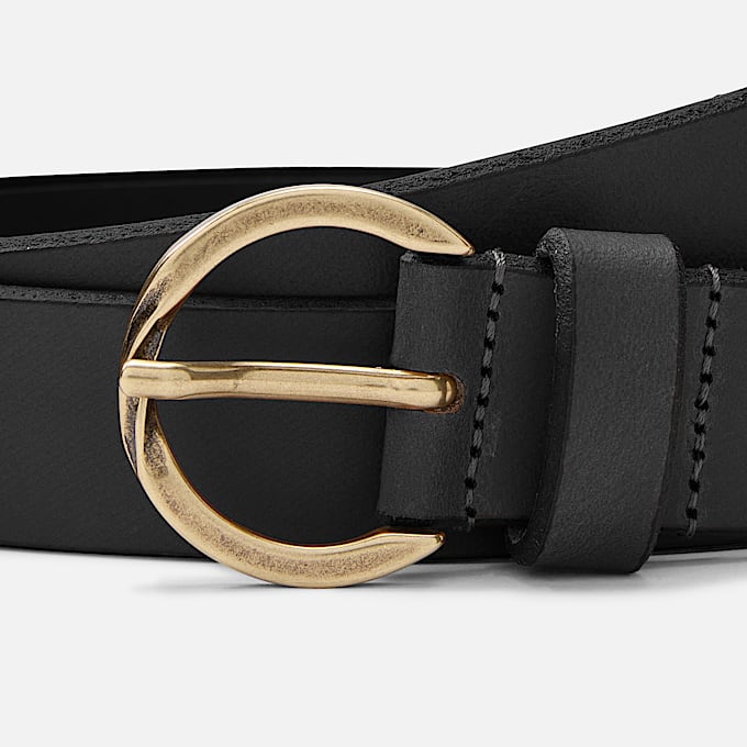 30mm Natural Leather Belt with Twisted Buckle for Women in Black