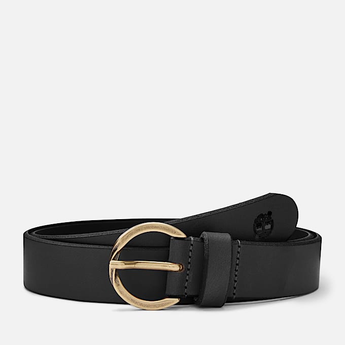 30mm Natural Leather Belt with Twisted Buckle for Women in Black - 1