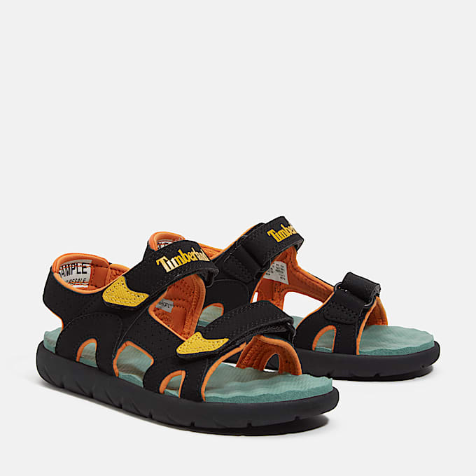 Perkins Row 2-Strap Sandal for Junior in Black/Yellow