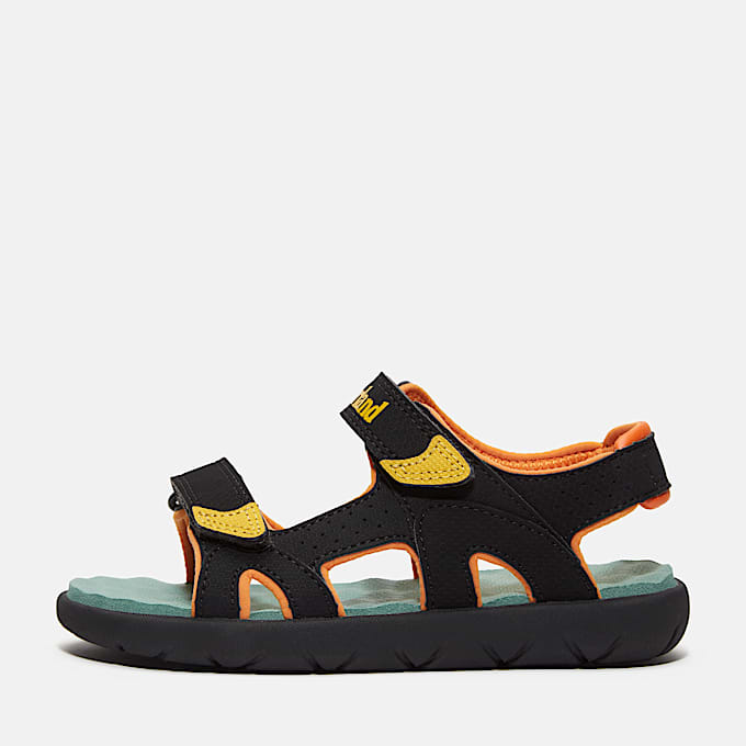 Perkins Row 2-Strap Sandal for Junior in Black/Yellow