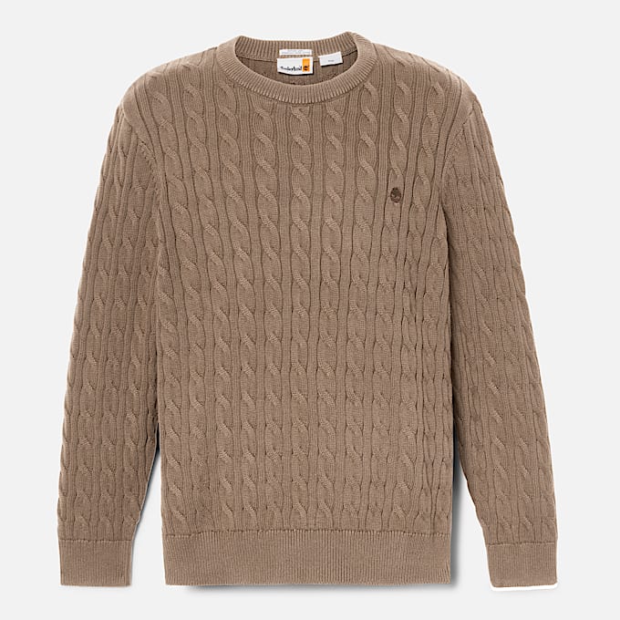 Pull à col rond en maille torsadée Williams River pour homme en marron