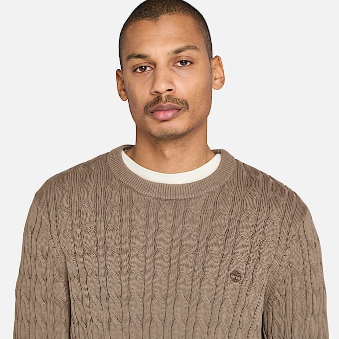 Pull à col rond en maille torsadée Williams River pour homme en marron