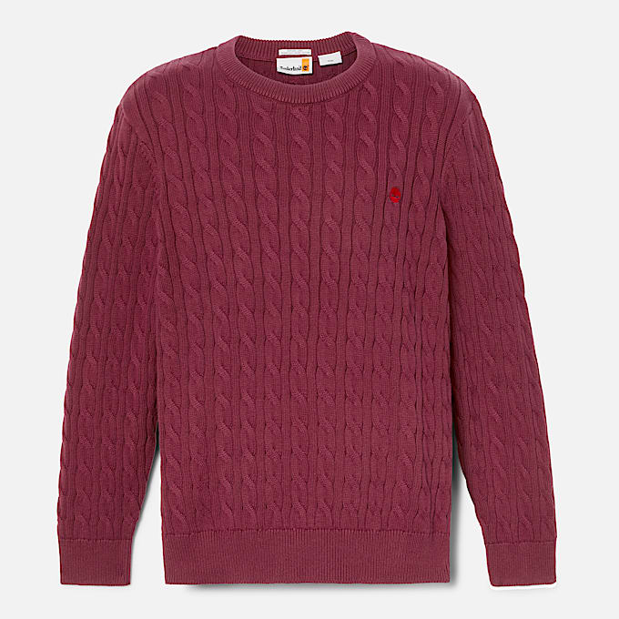 Pull à col rond en maille torsadée Williams River pour homme en bordeaux