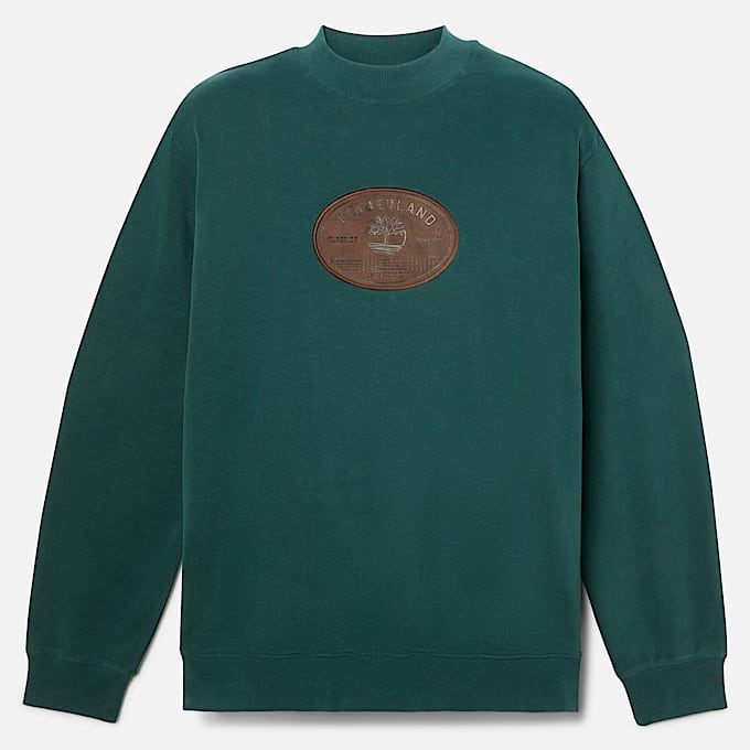 Sweatshirt met leren badge voor heren in donkergroen