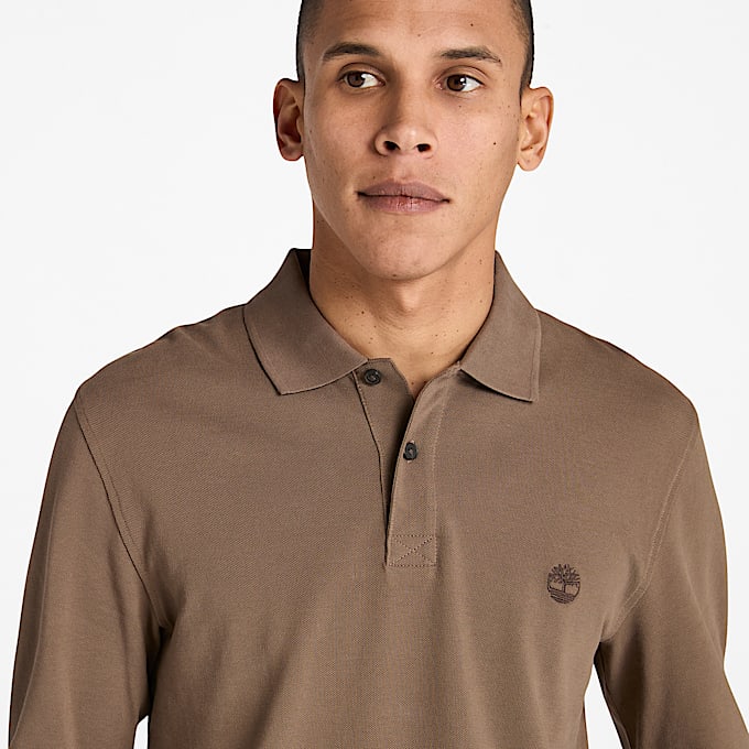 Millers River Piqué Poloshirt met lange mouwen voor heren in bruin