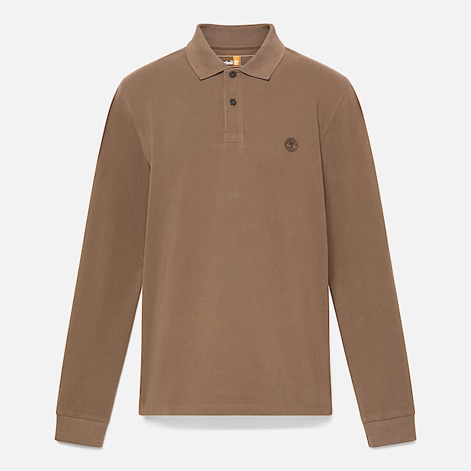 Millers River Piqué Poloshirt met lange mouwen voor heren in bruin
