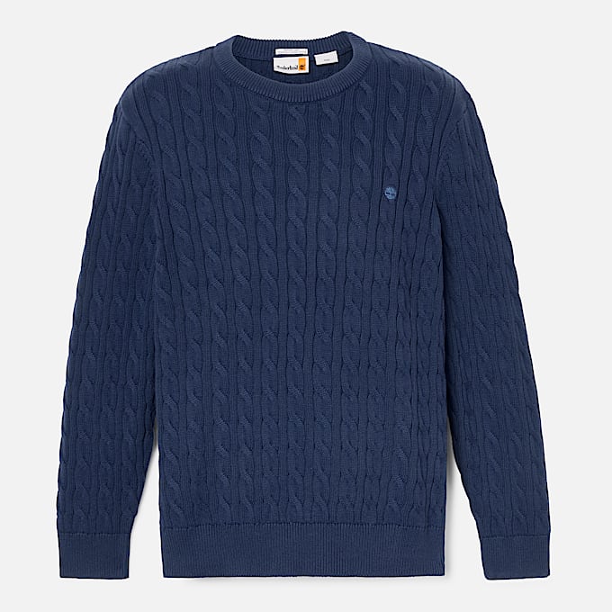 Williams River Trui met ronde hals en ingebreide kabels voor heren in donkerblauw