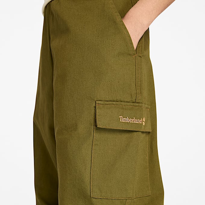 Washed Duck Canvas Cargo Trouser in Dark Green TBL Green ALT3