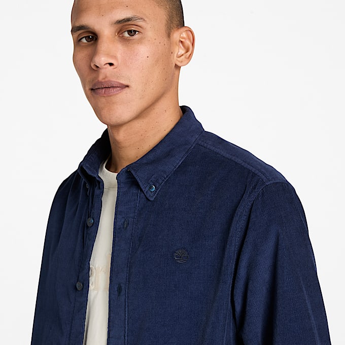 Camicia in Velluto a Coste da Uomo in blu scuro